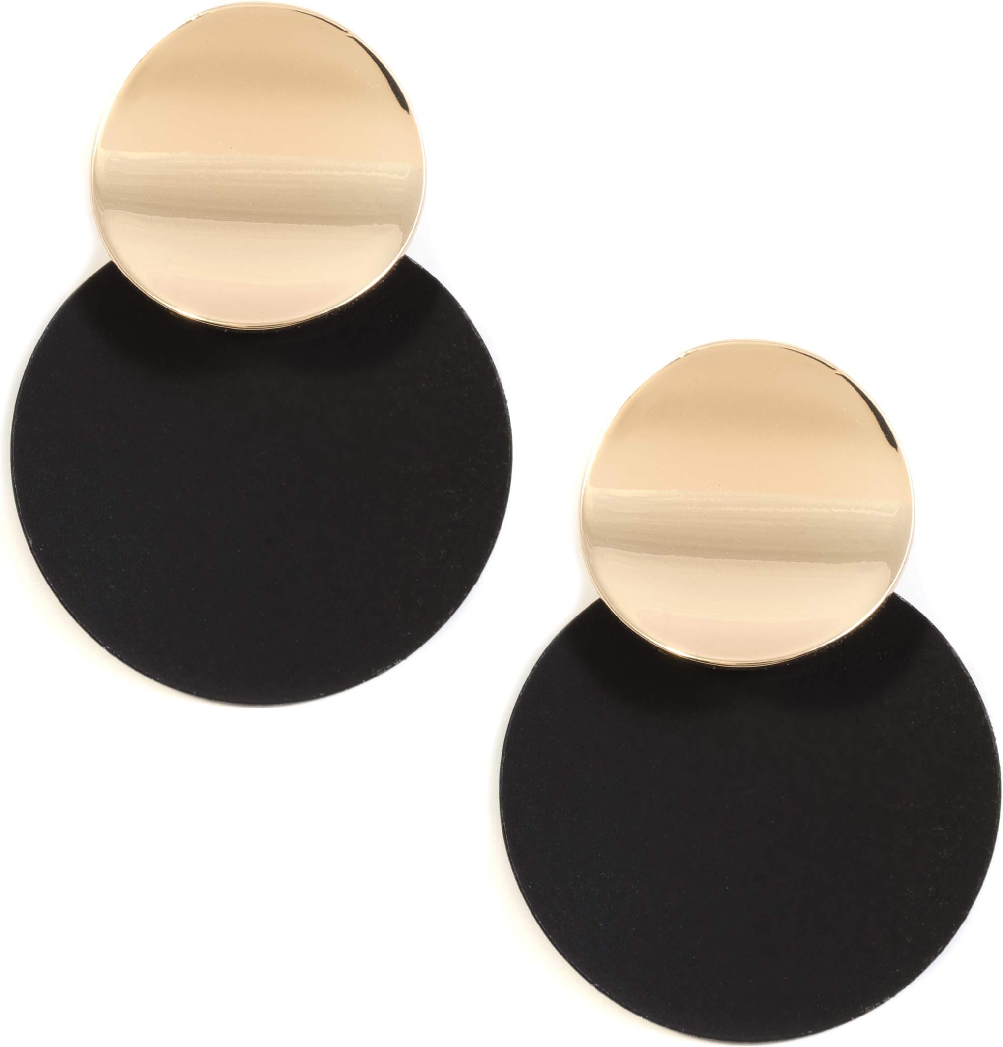 Women Statement Earrings Circle in Gold Colour | Large Disc Earrings in Black