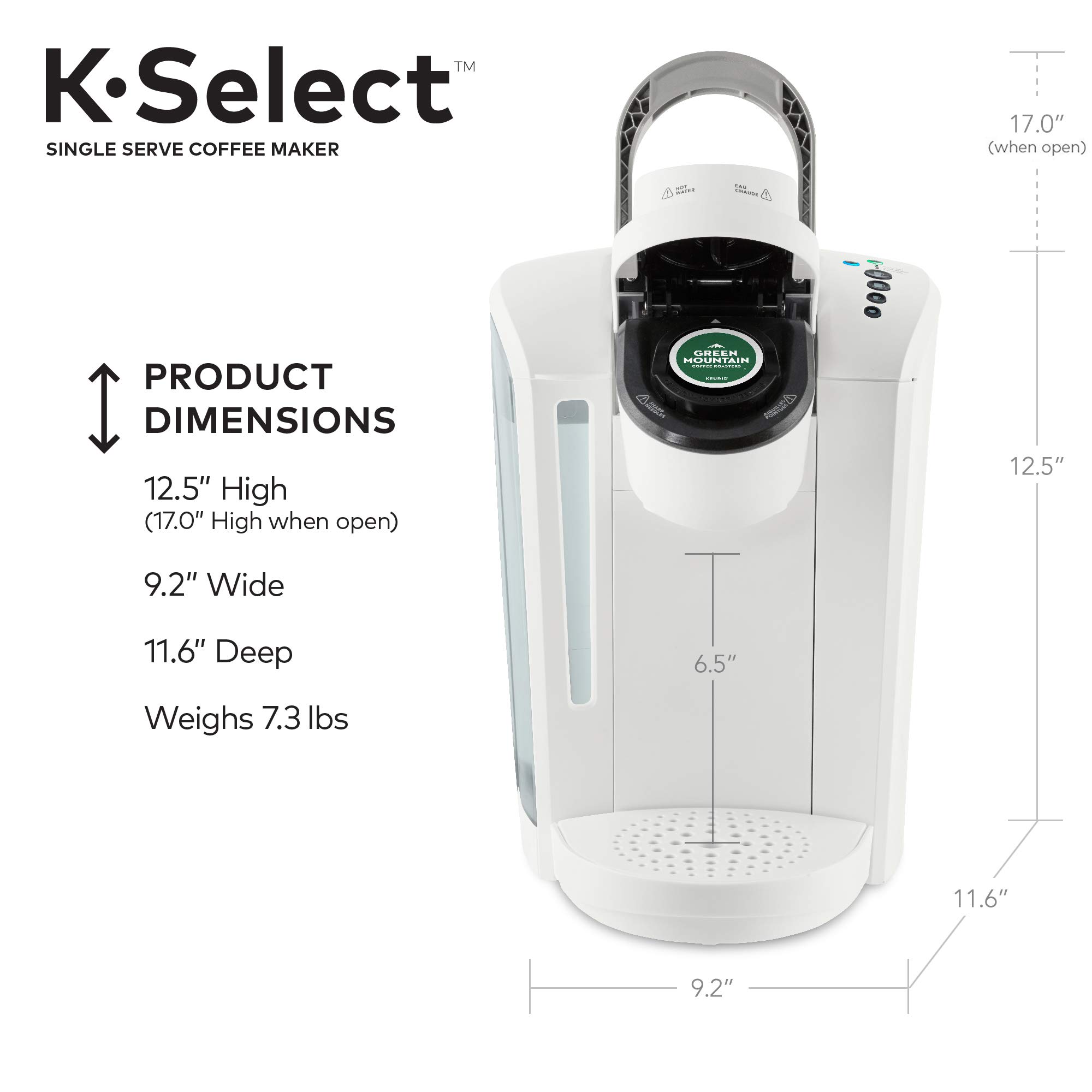 Keurig K-Select Cafetera de cápsulas K-Cup de una sola porción, blanco mate