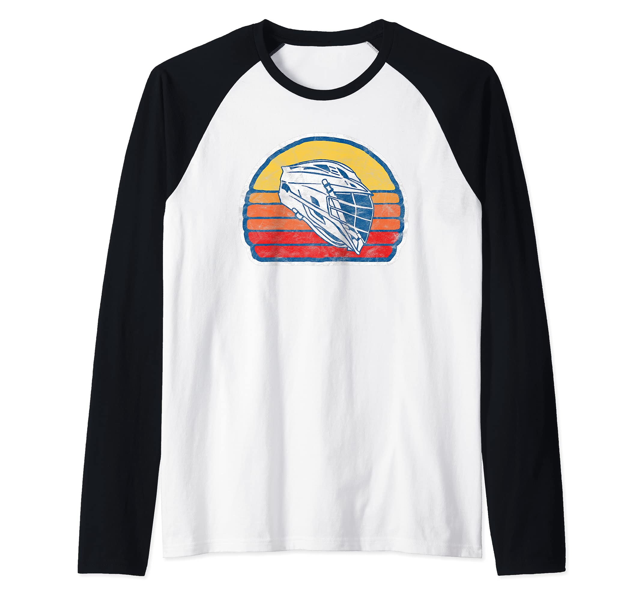 Retro Lacrosse Helmet Lax Design & Vintage 80s Sunset Raglan Baseball Tee