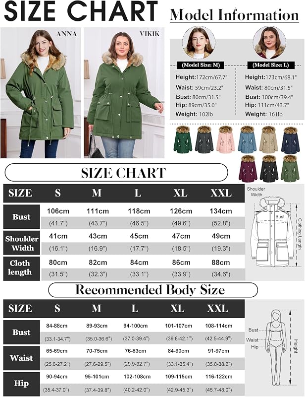 Casacos Parka de Mulher Polar (Verde Militar, L)