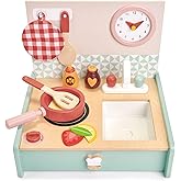 Tender Leaf Toys - Mini Chef Kitchenette - Foldable Portable Wooden Kitchen with Accessories for Pretend Cooking – Develops Social, Creative and Imaginative Skills - Learning Role Play - Age 3+