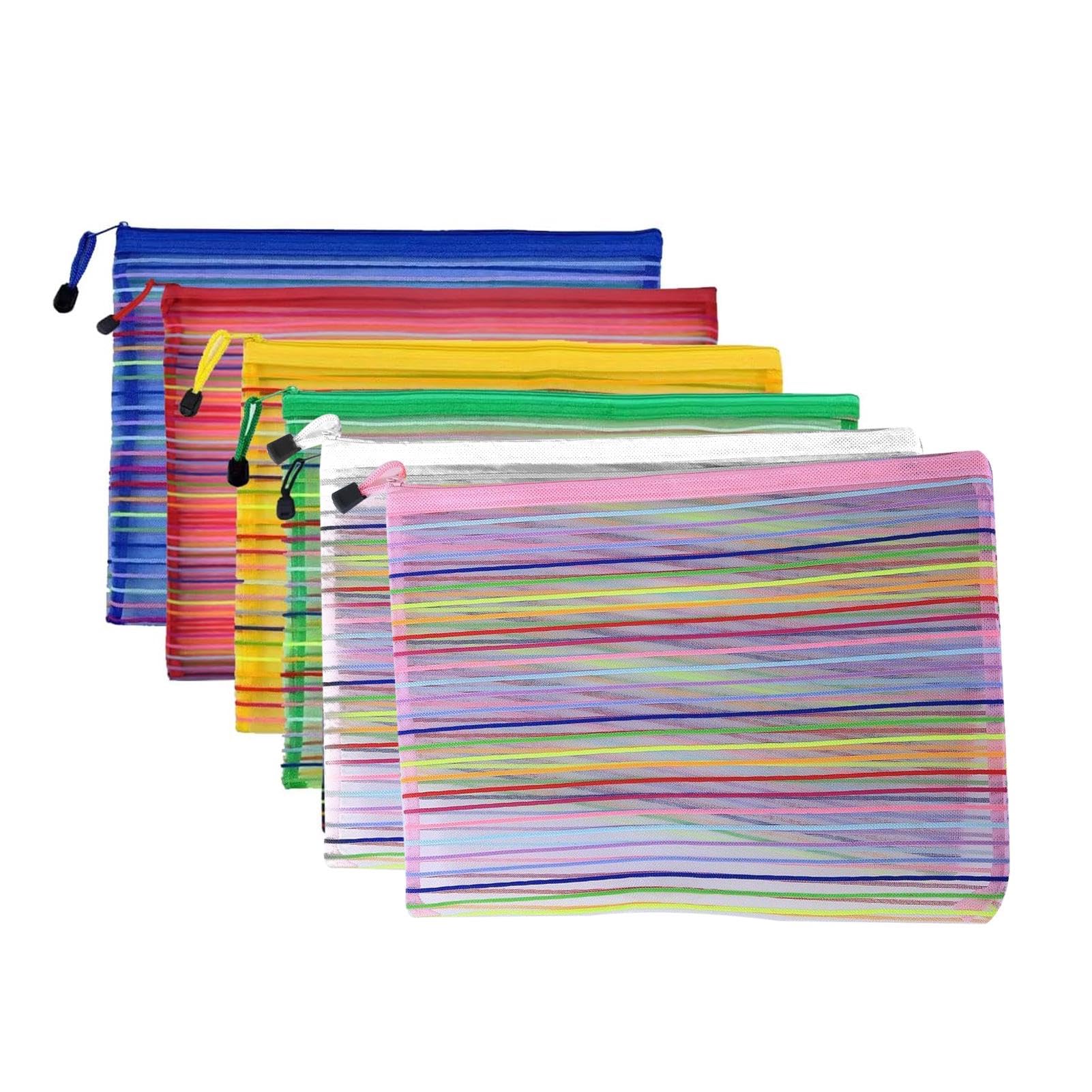 Hahhhha 6pcs Zipper File Bags, A4 Mesh Zipper Pouch Document Bag Zip Wallets Folders, Waterproof Zipper File Bags for Home School Office Travel Storage Bag(Colorful)