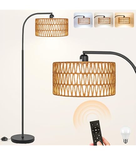 Lampadaire En Bambou Rotin - Style Rustique, Interrupteur Au Pied, Hauteur 100 Cm, Lumière D'ambiance
