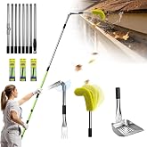 13ft Gutter Cleaning Tools From the Ground, No Ladder Needed, 3-in-1 Gutter Cleaner Pole with Replaceable Brush Rake Scoop, 180&deg; Adjustable Angle for Leaves &amp; Debris Cleaning with Grip Tapes, Yellow