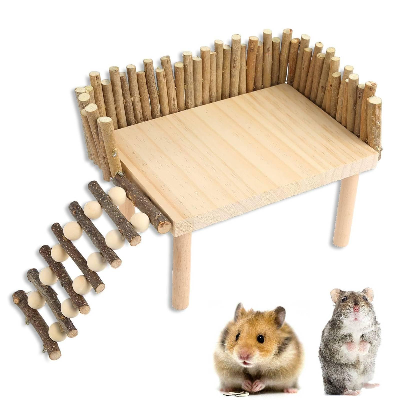 Hamster Climbing Platform, Hamster Playground Activity Platform Wooden Chewing Toy Small Pet Activity Playground with Fence for Syrian Hamsters Guinea Pigs Gerbils Chinchillas (Universal)