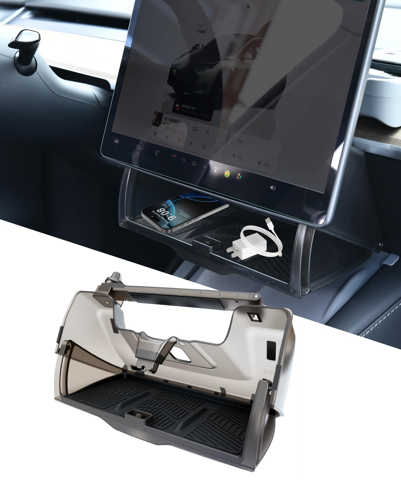 Photo 1 of Heryvii Hidable Under Screen Storage for Tesla Model 3 Model Y 2016-2026, Upgrade Damping Slides and Press Switch Design, Open and Close Center Console Organizer Tray with Anti-Slip Pad