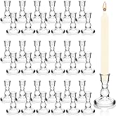 Set of 36 Clear Glass Taper Candle Stick Holders Bulk Small Tapered Pillar Candlestick Holders for Wedding Table Centerpieces Holiday Party Windowsill Decor