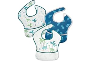 CIVARUA KIDS Mess Proof Baby Bib 3 Pack, Waterproof Led Weaning Baby Feeding Bibs with Food Catcher, Travel Feeding Bibs