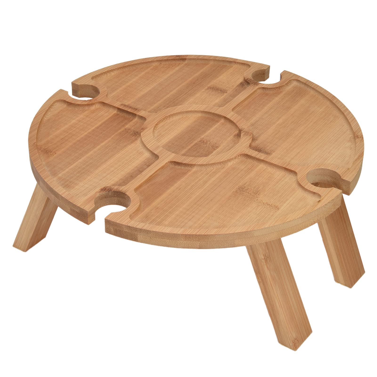 01 02 015 Folding Picnic Table | Outdoor Portable Wooden Picnic Table with Wine Glass Holder | Suitable for Hiking Camping | 11.8inch Diameter