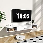 GHC Floating TV Stand, 65'' Wall Mounted TV Cabinet, Floating Shelves with Door, Media Console for DVD Player, Space-Saving Under TV Shelf for Living Room & Bedroom (White)