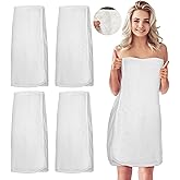 Tigeen 4 Pcs Spa Wrap Towel Wrap for Women Spa Robe with Adjustable Closure Elastic Top Lightweight Wraps for Bath Shower(M,White)