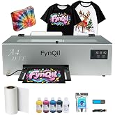 Fynqil A4 DTF Printer A4 Silver L805 Transfer Printing Machine for DIY Print T-Shirts Apparel with White Ink Systems &amp; Auto Cleaning Includes Software Consumable (Remote Installation)