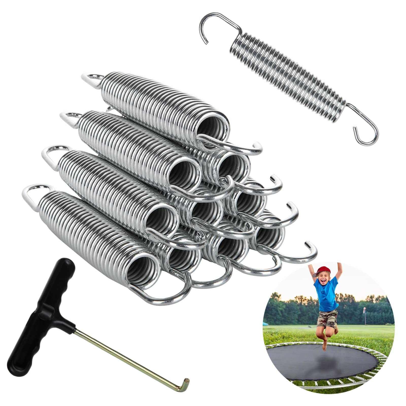GOYADA 20 Pack 5.5in Trampoline Springs Replacement with T-Hook for 6ft/8ft/10ft/12ft/14ft Trampoline, Galvanized Steel Heavy Duty Trampoline Spring with 1Pcs Trampoline Spring Tool