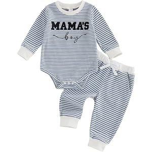 Tixbob Newborn Baby Boy Fall Clothes Waffle 3 6 12 18 Months Winter Outfit | Infant Baby Boy Fall Winter Clothes Letter Embro