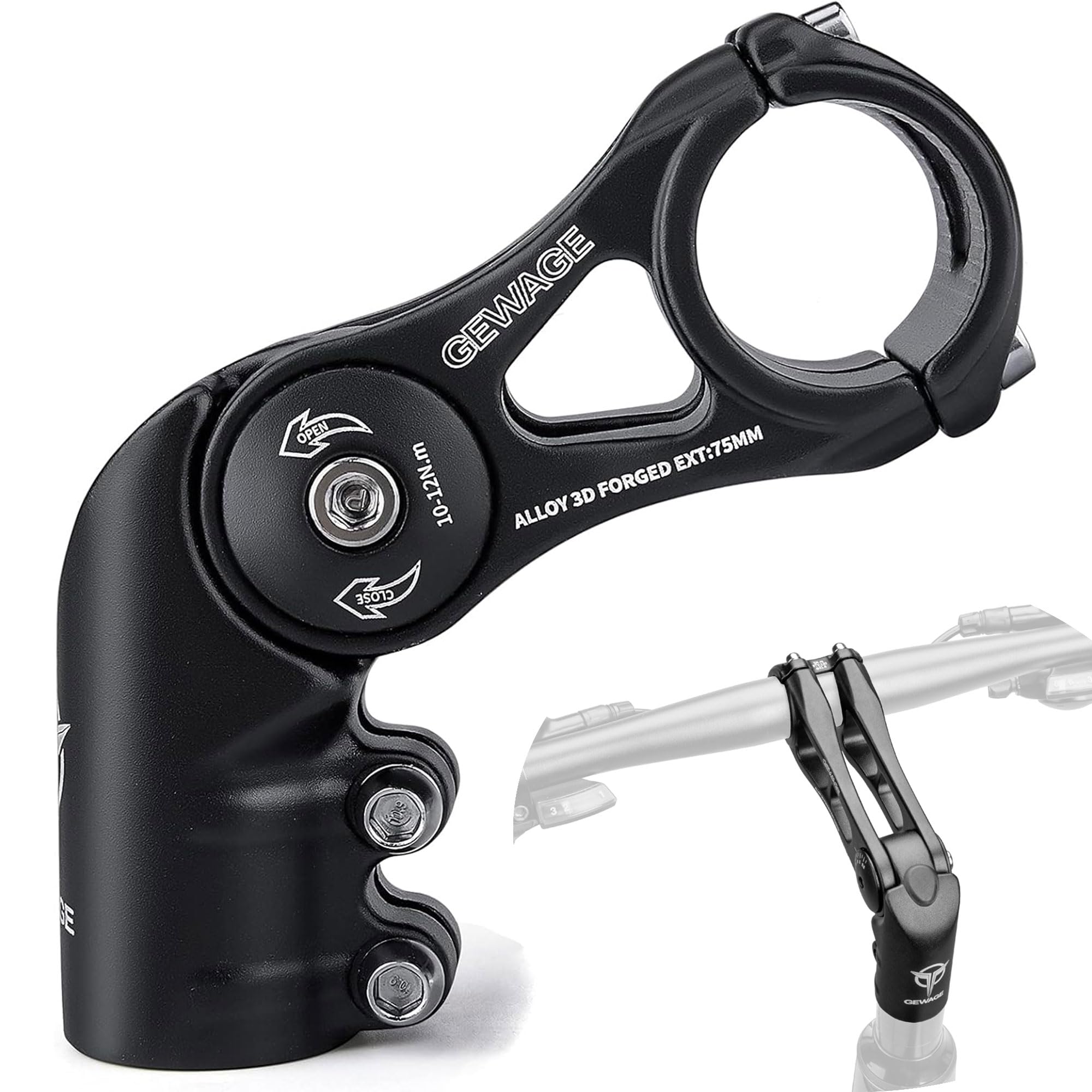 GEWAGE Bicycle Stem -130 Degree Adjustable Bike Riser Stem for 31.8 (1-1/4") Handlebar Suitable for Most MTB, Road Bikes, BMX