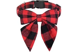 Malier Christmas Dog Collar with Bow tie, Christmas Classic Plaid Dog Collar Soft Durable Holiday Dog Collar for Small Medium Large Dogs Pet Puppy (Red & Black, Large)
