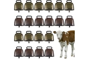 Roucerlin 20 Pcs Metal Cow Bell, Small Cattle Goat Farm Bronze Bell, Cow Horse Sheep Grazing Copper Bells, Animal Anti-Lost Accessories, Crisp Chimes, Christmas Decoration Bells (2 Colors)