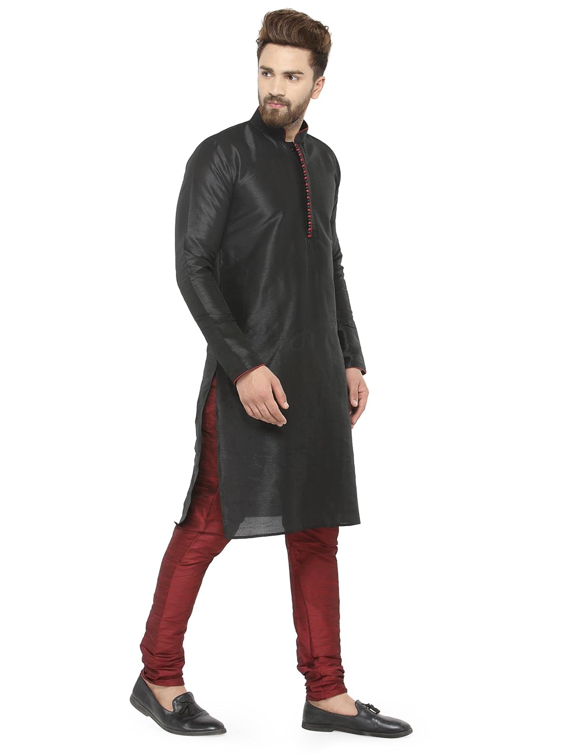 sojanya (since 1958) men's dupion silk kurta & churidaar pyjama with 32 buttons