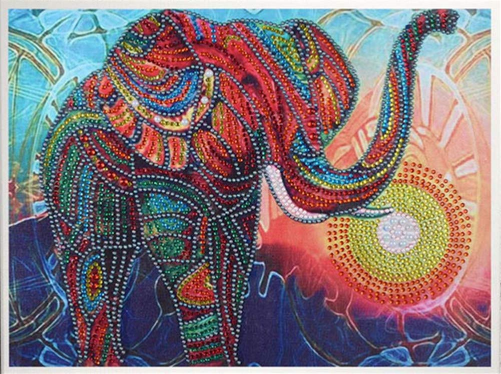 YEESAM ART 5D DIY Diamond Painting Full Drill Kits for Adults - Elephant Sun Abstract 30x40cm - Diamond Art Painting Kits Rhinestone Cross Stitch Embroidery for Home Decoration