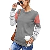 koitmy Women's Cute Contrast Sleeve Knitted Pullover Sweater