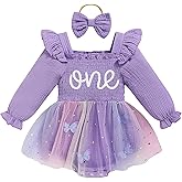 TITKKOP Baby Girl 1st Birthday Clothes One Year Old Tulle Romper Long Sleeve Bodysuit Cake Smash Outfits