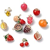 Ornazy 15 pcs 15 Styles Enamel Dangle Fruit Charms Cute 3D Apple Mango Durian Orange Banana Grape Strawberry Pineapple Pitaya Cherry Charms for Jewelry Making Keychains Earrings