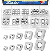 Glarks 90pcs Square Nut Set M3 M4 M5 M6 M8 304 Stainless Steel Square Thin Nut Square Machine Screws Nut Metric Coarse Thread Nuts Assortment Kit