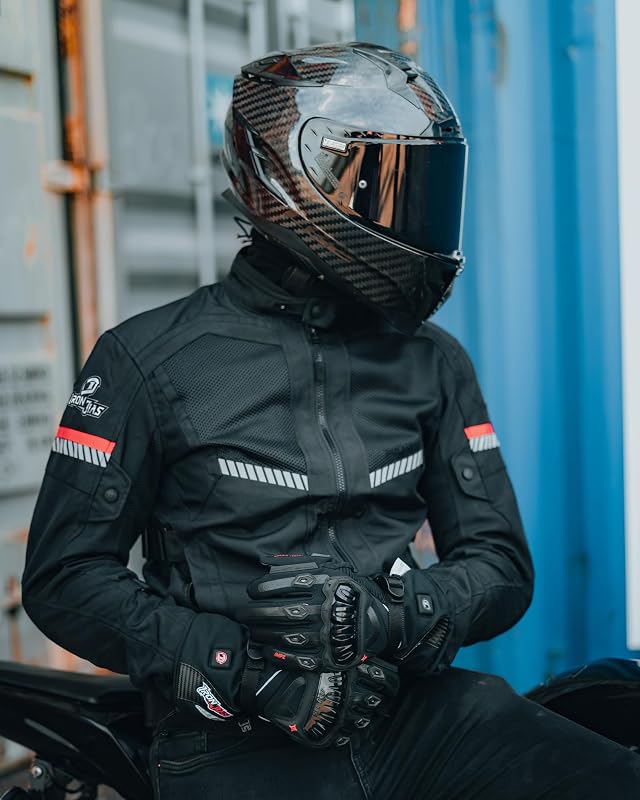 Motorradjacke, CE-konform, mit Protektoren, Sommer, reflektierend