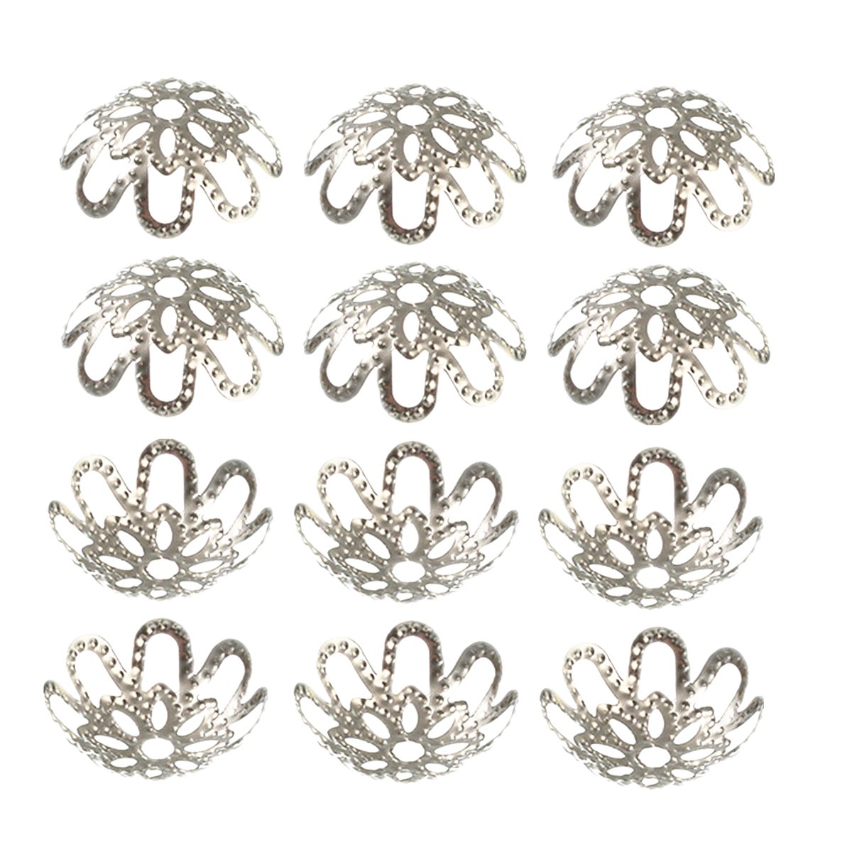 500PCS 10mm Gold Tone Flower Bead Caps Hollow Flower Bead Caps for Jewelry Making (White)