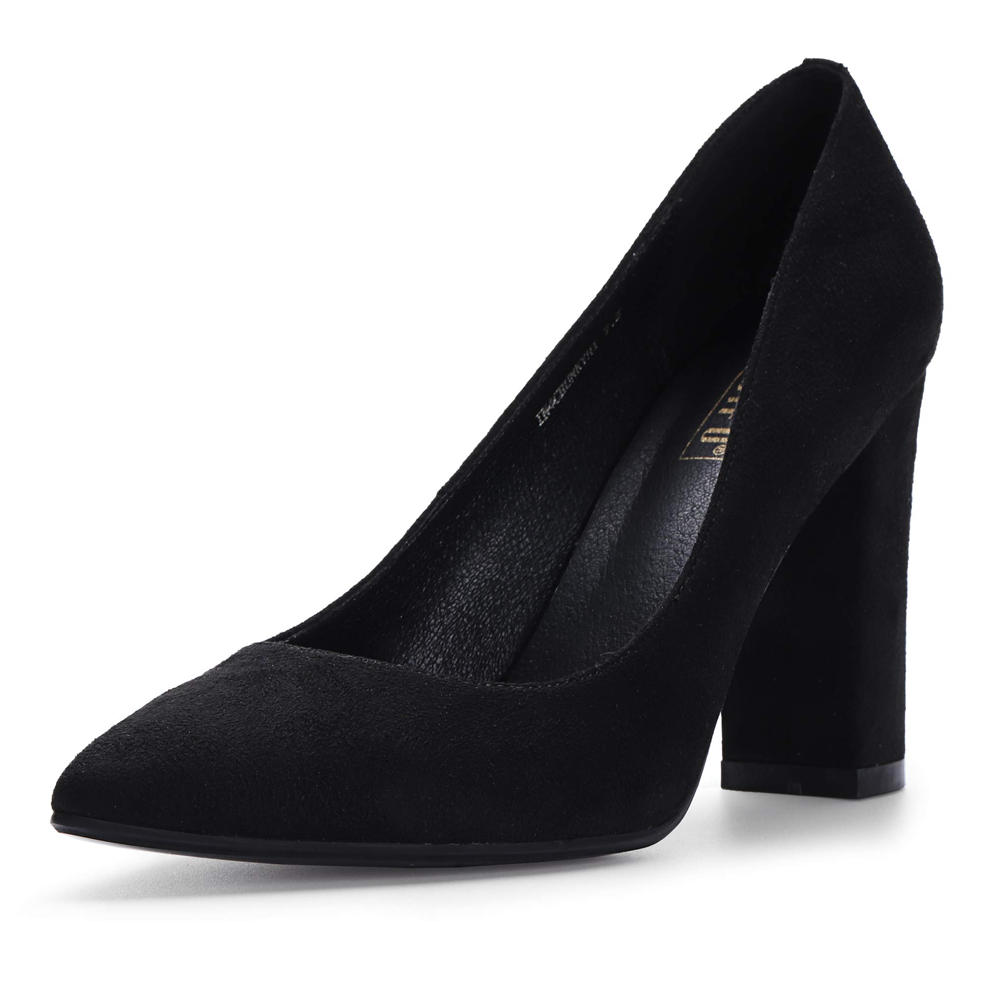 IDIFU Women's IN4 Chunky-HI Block High Heels Closed Pointed Toe Pumps Dress Office Shoes for Women