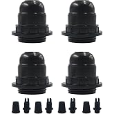 Runseaway 4Pcs E26 E27 Bakelite Black Medium Base Light Socket, Keyless DIY Vintage Style Edison Lamp Holder, Retro Replacement Cover Pendant Lamp Holder for Bulbs and Lampshades