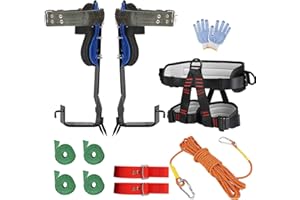 HSSZXFR Tree Climbing Spike, Tree Climbing Gear Kit with Adjustable Climbing Belt and 32.FT Protective Rope, Arborist Tree Climbing Equipment Tools for Climbing Work, Sports, Picking Fruit