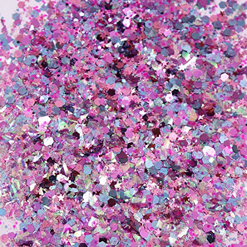 Unicorn Iridescent Chunky Glitter Cosmetic Body Face Hair Eye Nail Glitter Musical Festival Carnival Dance Halloween Party Beauty Makeup DIY Deco 8 Sizes&Shapes 2 Pots (0.5 oz/15g) by GADGETS ENTREPOT