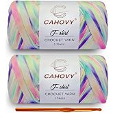 CAHOVY 2 Pack T-Shirt Yarn Crochet Yarn for Beginner Crochet Bags/Basket/Coaster,400g/110yds High Elastic Polyester Thick Purple&amp;Green&amp;Pink
