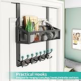 HapiRm Over Door Hanger Hooks with Basket and 16 Hooks Stainless Steel view 4