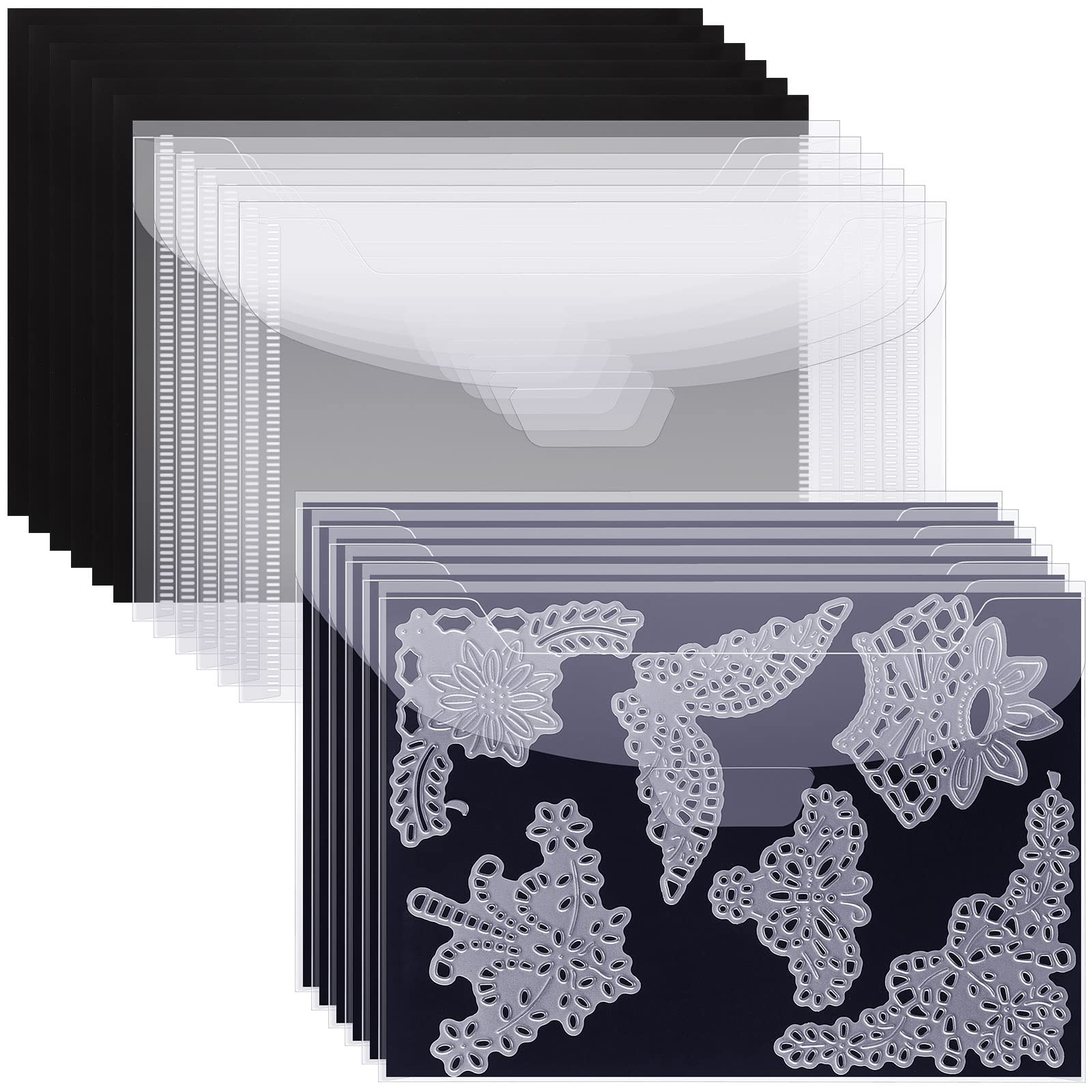 Photo 1 of 12 Pcs Stamp and Die Storage Bag with 12 Pieces Rubber Magnetic Sheets Clear Resealable Plastic Seal Bags Storage Pocket Large Stencil Envelope Case for DIY Scrapbooking Die Cutting (0.3 mm thickness)