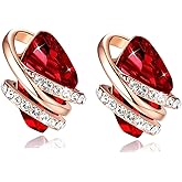 Leafael Wish Stone Stud Earrings with Birthstone Crystals, 18K Rose Gold Plated or Silver-tone