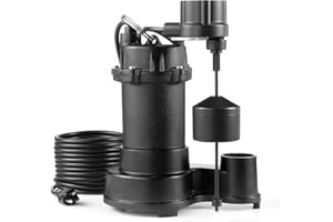 VEVOR Submersible Sewage Pump, 1/3 HP, 3000 GPH Cast Iron Sewage/Effluent Pump with Automatic Float Switch, 1.5-Inch NPT Disc