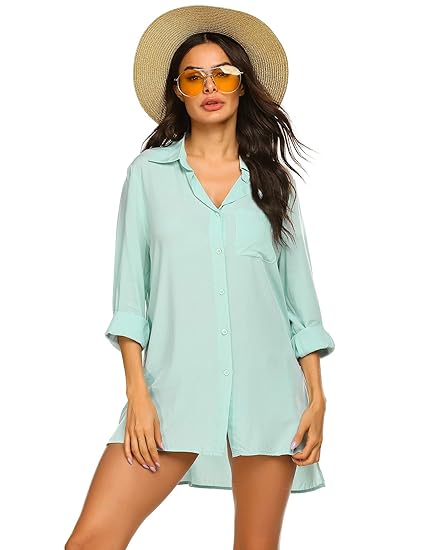 Ekouaer Women’s Swimsuit Beach Cover Up Shirt Bikini Beachwear Bathing Suit Beach Dress S-XL