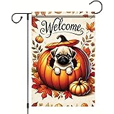 Starlit Patio Fall Garden Flag Pug Dog in Pumpkin Yard Banner 12x18 Inch Double-Sided Cute Puppy Autumn Leaf Outdoor Decor Halloween Welcome Sign for Porch Lawn Thanksgiving Dog Lover Gift