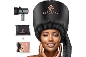 BRJ Eleganty Bonnet Hairdryer Attachment with Integrated Elastic Headband That Reduces Heat Around Ears & Neck - Hooded Hair Dryer Diffuser Cap, Used for Deep Conditioning and Hair drying (shiny black)