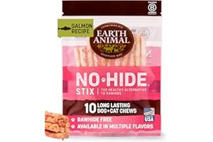 Earth Animal No Hide Stix - Long Lasting Rawhide Free Small Dog Chews Sticks, Salmon - 10 Count