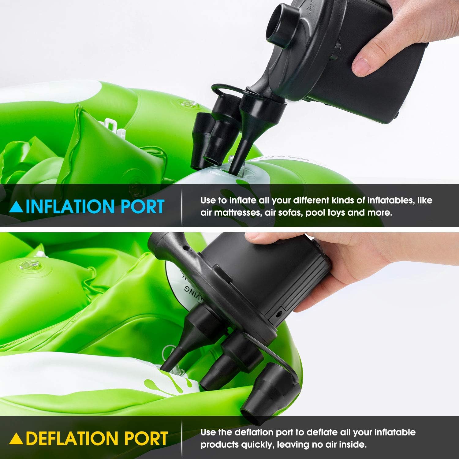 Air Pump for Air Mattress, Air Mattress Pump for Inflatables, Quick Fill Inflator Deflator Air Pump Perfect for Outdoor Camping Inflatable Boat Blow Up Pool Water Toy Car Air Bed: Sports & Outdoors