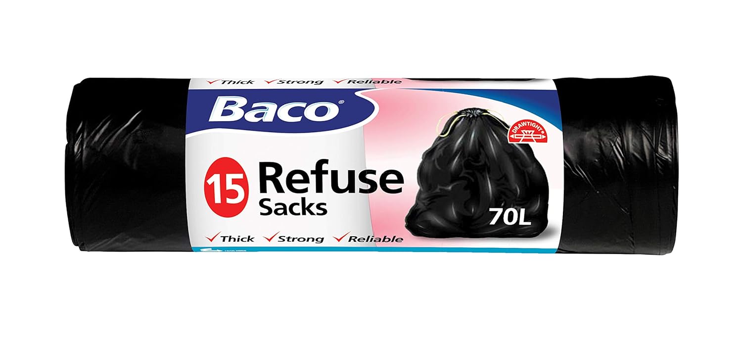 Baco 70L Refuse Sacks, strong, thick, reliable bin liners, 65cm x 80cm