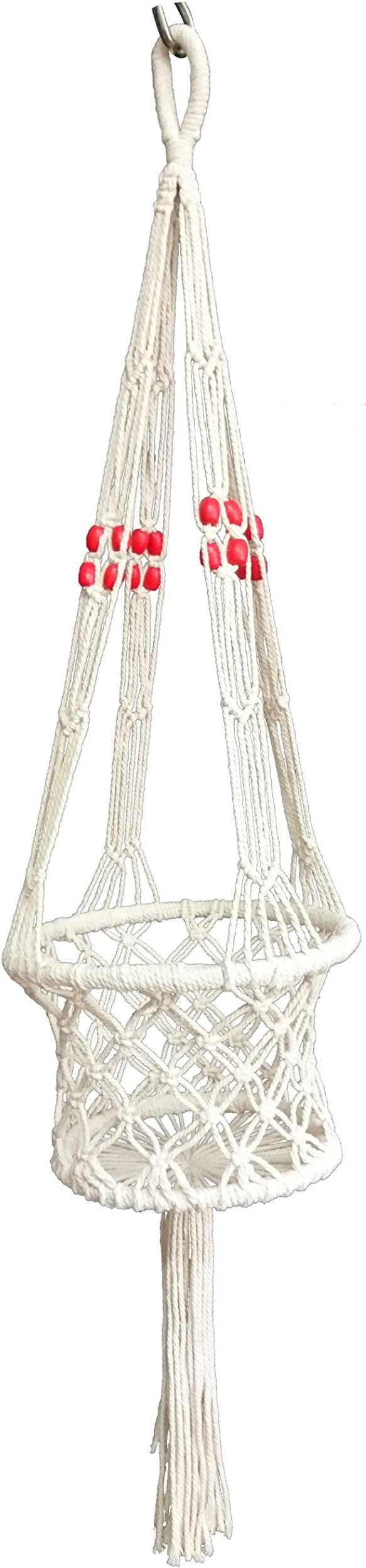 MCHANG 4 Legs Cotton Macrame Plant Holders with Bamboo Ring Inside with Wood Bead Decoration .NatUral Beige Color, 39-inches Length (Without the Pot and Plant)