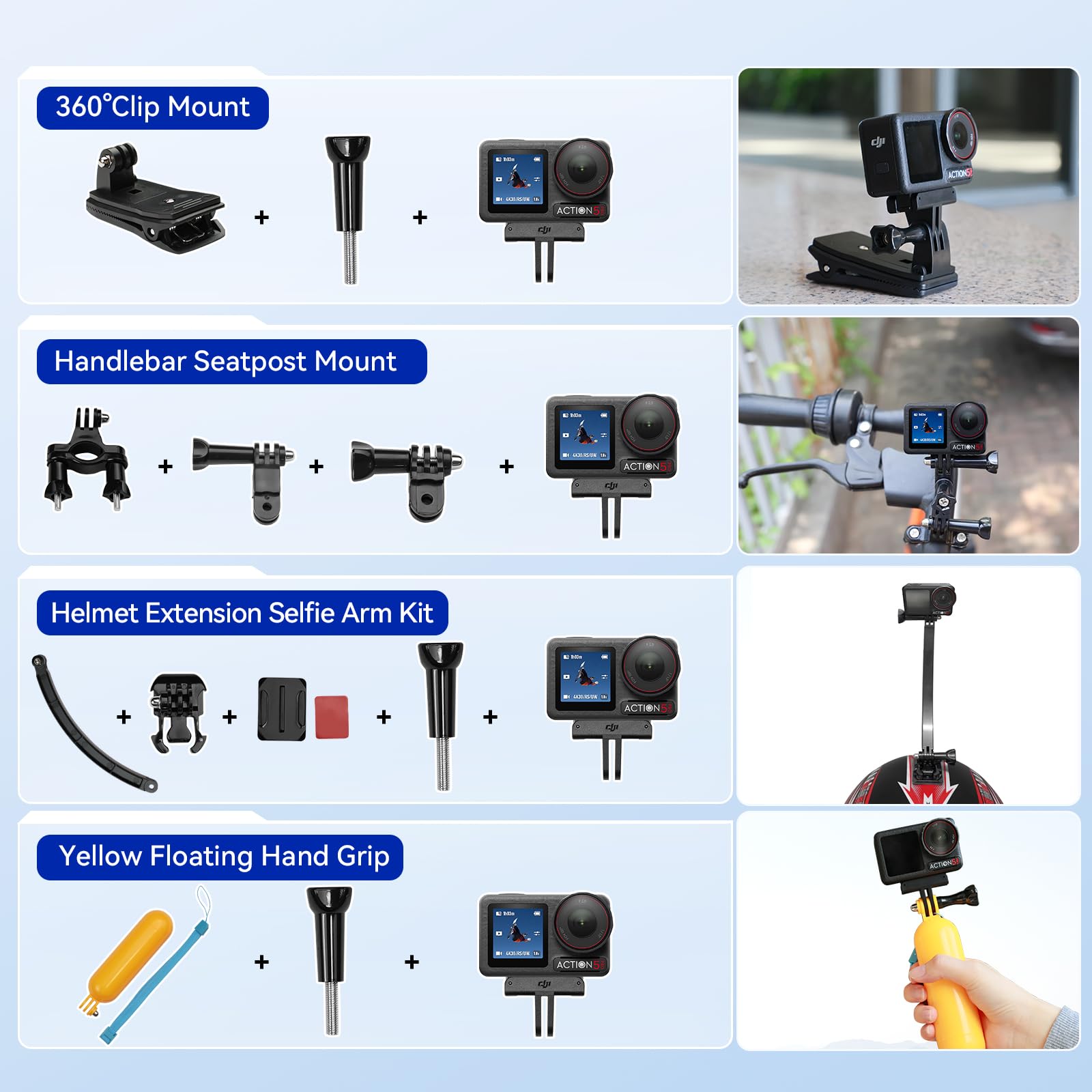 DJI Osmo Action 5 Pro Standard Combo,with 58 Piece Accessory Kit and 2 Extra Batteries + 64GB Card - Waterproof Action Camera with 1/1.3