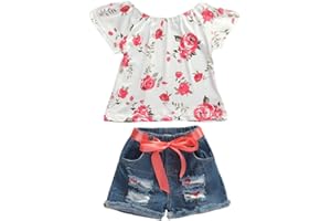 Bmnmsl Baby Toddler Girls Floral Short Sleeve Tops T-Shirt Vest & Denim Shorts Set Kids 1T 2T 3T 4T 5T Clothes Summer Outfits