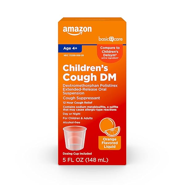 AMAZON BASIC CARE CHILDREN’S COUGH SUPPRESSANT DM SYRUP, ORANGE FLAVOR, 5 FLUID OUNCES