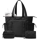 Bagstellar Puffer Tote Bag for Women, Lightweight Puffy Work Laptop Handbag Teacher Nurse Quilted School Daily Travel Gym Bag | Durable, with Zipper, 15.6" Laptop Sleeve, Large Tumbler Holder, Daily Carry On Bags, Comfy College Bags, Portable, Spacious