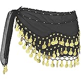 Belly Dance Skirt, Coin Belt Hip Scarf with Sequins and Coins, Performance Belly Dancer Costume for Women 128 Coins